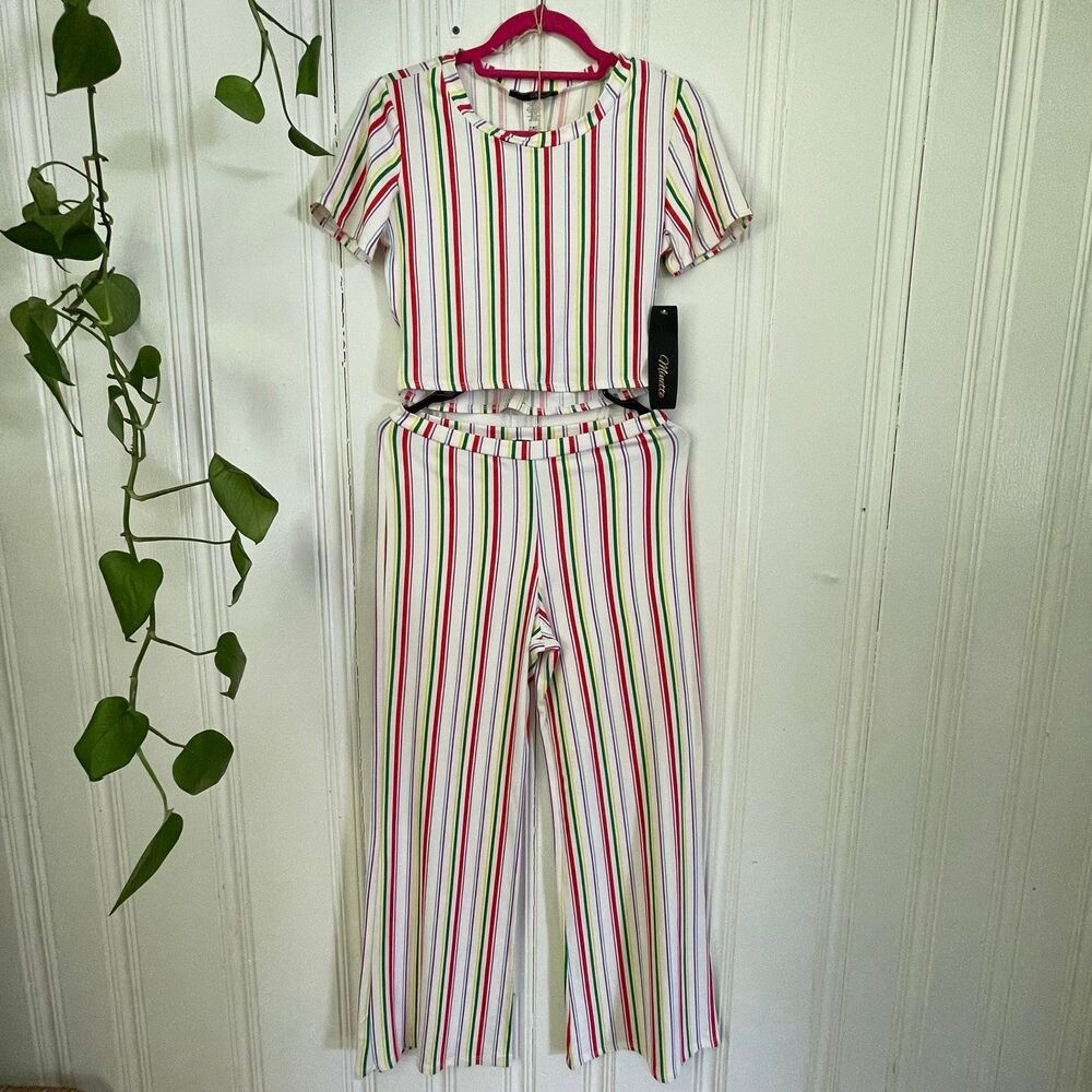 Minette Women’s Striped 2 pc Set Palazzo and Top Size L NWT